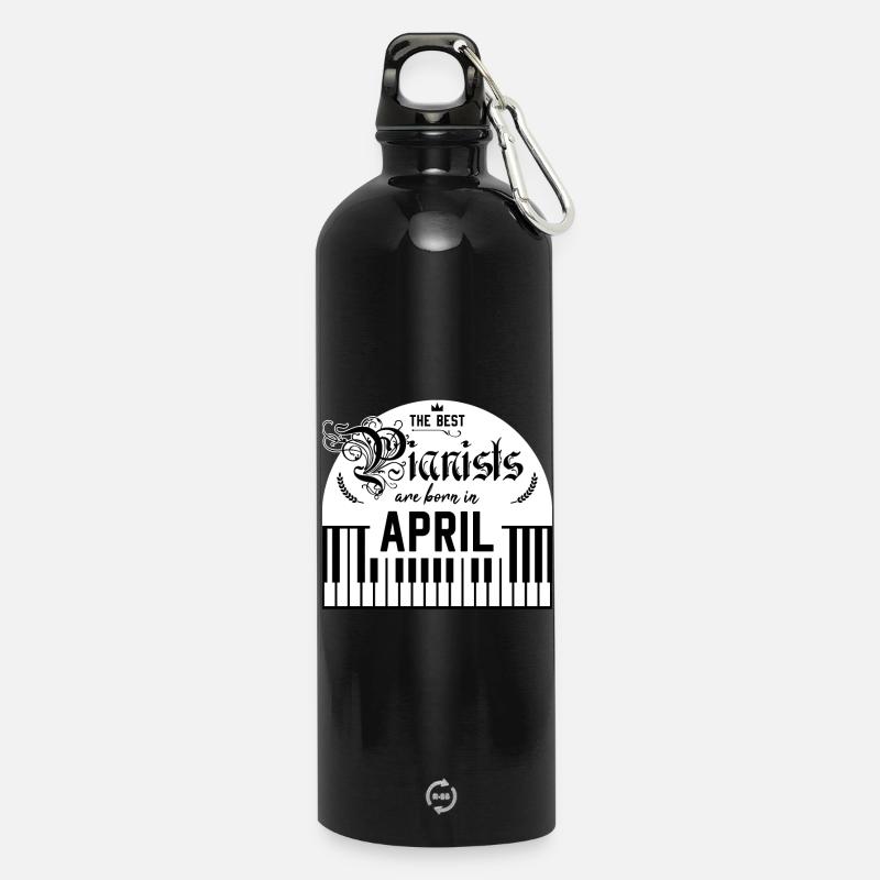 Geburtstag Klavier Geschenkidee Piano April - Trinkflasche mit Karabiner 750 ml - Schwarz