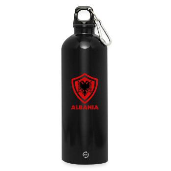Albanische Flagge "Albanien Trikot" - Trinkflasche mit Karabiner 750 ml - Schwarz - Vorne