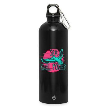 Sea Gull Power Neon Retro Möwen-Grafik - Trinkflasche mit Karabiner 750 ml - Schwarz - Vorne