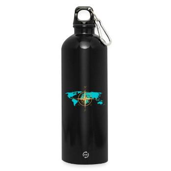 Carte boussole, conception, hommes, femmes, cadeau - Gourde en inox avec mousqueton 750 ml - noir - Devant