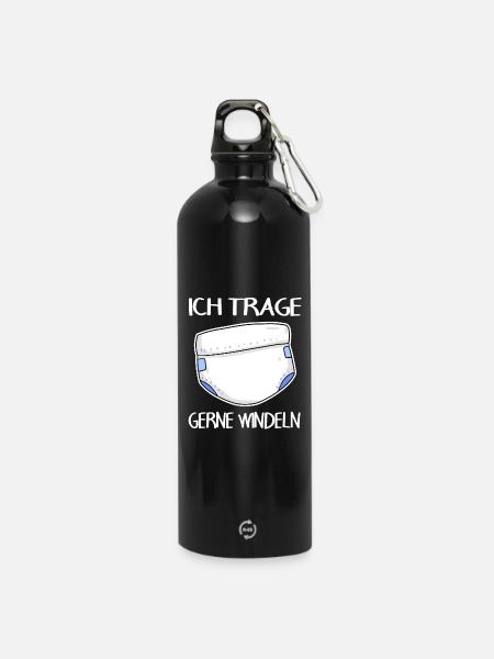 Adult Baby Windel Geschenk - Trinkflasche mit Karabiner 750 ml - Schwarz