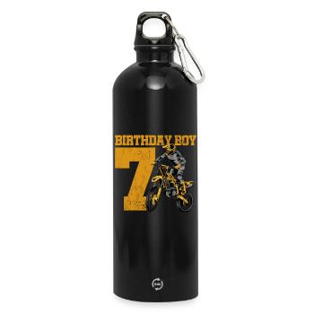 7. Geburtstag Motocross - Trinkflasche mit Karabiner 750 ml - Schwarz - Vorne