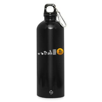 Evolution Of Money Geld Bitcoin Plan B Crypto - Water Bottle with carabiner 750 ml - black - Front