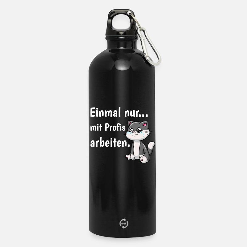 Einmal Mit Profis Arbeiten Katze Kawaii Beruf - Trinkflasche mit Karabiner 750 ml - Schwarz
