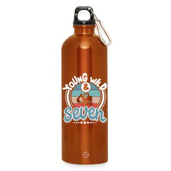 Excavator 7 years children's birthday party - Water Bottle with carabiner 750 ml - burnt orange - Front