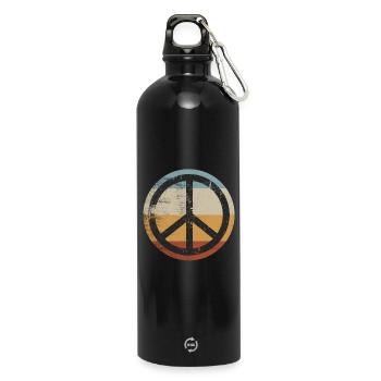 Rétro Design Signe de paix Signe de paix - Gourde en inox avec mousqueton 750 ml - noir - Devant