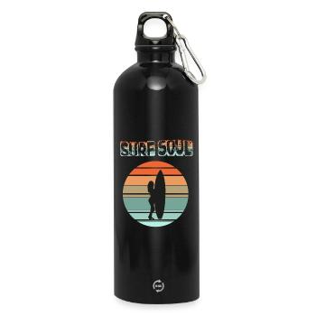 Surferin Silhouette mit Sonnenuntergang - Trinkflasche mit Karabiner 750 ml - Schwarz - Vorne
