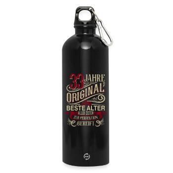 33. Geburtstag Vintage Retro - Trinkflasche mit Karabiner 750 ml - Schwarz - Vorne