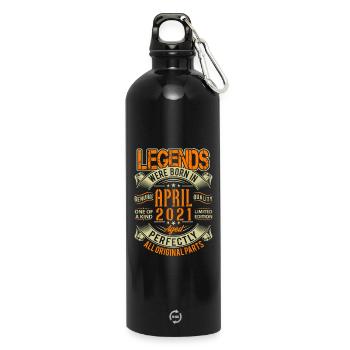 2021 April Geburtstag Legende - Trinkflasche mit Karabiner 750 ml - Schwarz - Vorne