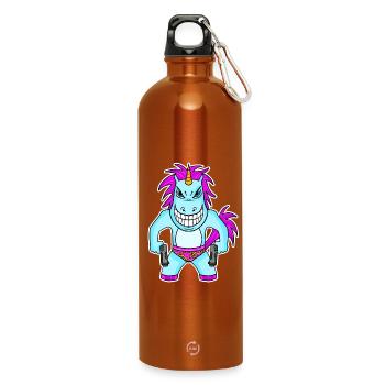 Unicorn with pistol - Water Bottle with carabiner 750 ml - burnt orange - Front