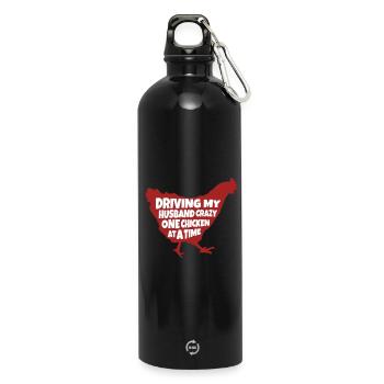 Driving My Husband Crazy One Chicken-backyard - Water Bottle with carabiner 750 ml - black - Front