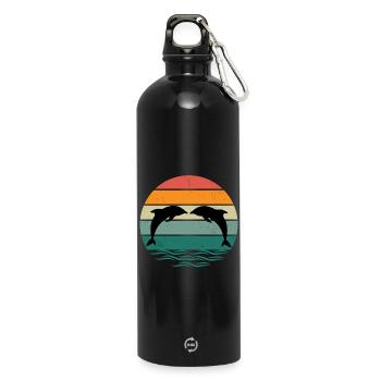 Silhouette dolphins - Retro Sunset Dolphin - Trinkflasche mit Karabiner 750 ml - Schwarz - Vorne