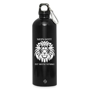 Mein Gott ist meine Stärke Löwe - Trinkflasche mit Karabiner 750 ml - Schwarz - Vorne