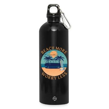Beach More - Worry Less - Travel - Trinkflasche mit Karabiner 750 ml - Schwarz - Vorne