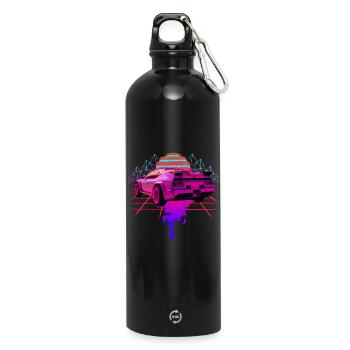 Retro Wave Racing Supercar - Water Bottle with carabiner 750 ml - black - Front