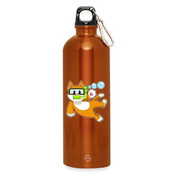 Katze Taucher Schnorchel Tauchen - Trinkflasche mit Karabiner 750 ml - Orange - Vorne