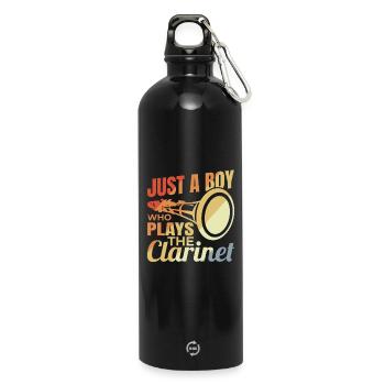 Young clarinet player - Water Bottle with carabiner 750 ml - black - Front