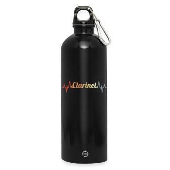 Vintage clarinet heartbeat - Water Bottle with carabiner 750 ml - black - Front