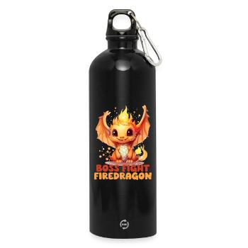 Endgegner Feuerdrache Rollenspiel Fantasymotiv - Trinkflasche mit Karabiner 750 ml - Schwarz - Vorne