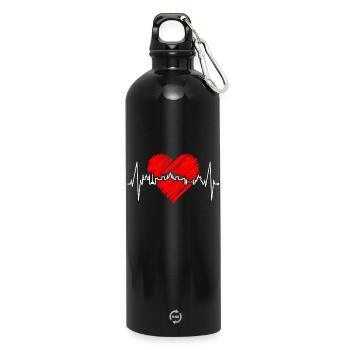 Budapest Skyline Herzschlag Ungarn Herz Budapester - Trinkflasche mit Karabiner 750 ml - Schwarz - Vorne