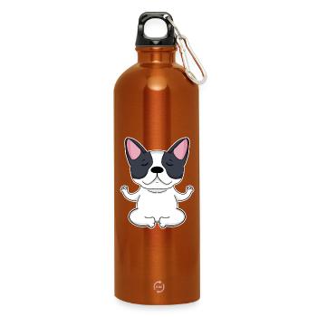 Yoga - Motif de chien bouledogue français - Gourde en inox avec mousqueton 750 ml - orange - Devant