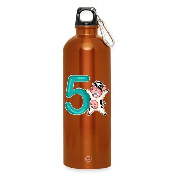 Motif 5ème anniversaire Vache - Cinq ans - Gourde en inox avec mousqueton 750 ml - orange - Devant