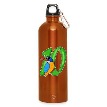 10. Geburtstag Motiv Eisvogel - zehn Jahre alt - Trinkflasche mit Karabiner 750 ml - Orange - Vorne