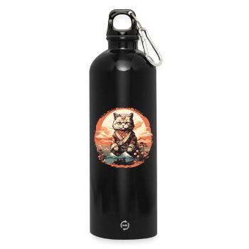 Art japonais des chats - Gourde en inox avec mousqueton 750 ml - noir - Devant