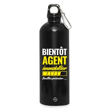 Soon Real Estate Agent please wait - Water Bottle with carabiner 750 ml - black - Front