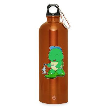Schildkröte Angler Fisch Angeln - Trinkflasche mit Karabiner 750 ml - Orange - Vorne