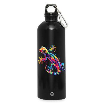 Gecko Eidechse Reptil Geckos Echse Leguan Gekko - Trinkflasche mit Karabiner 750 ml - Schwarz - Vorne