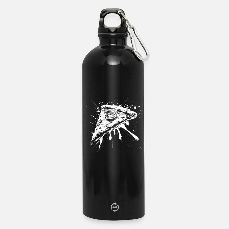 Pizza Piece Drawing - Water Bottle with carabiner 750 ml - black