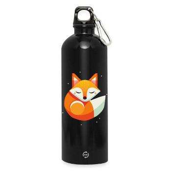 Fuchs schläft -modernes Tiermotiv in warmen Farben - Trinkflasche mit Karabiner 750 ml - Schwarz - Vorne