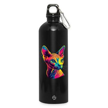 Sphynx Katze Sphynxkatze Canadian Cat Süße Sphinx - Trinkflasche mit Karabiner 750 ml - Schwarz - Vorne