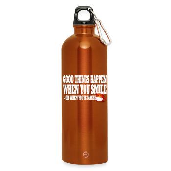 Good Things Happen When You Smile Or Naked - Water Bottle with carabiner 750 ml - burnt orange - Front