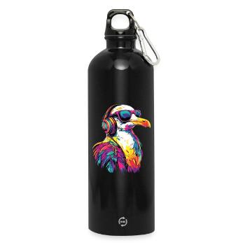 Möwe Strand Meer Nordsee Ostsee Silbermöwe Möwen - Trinkflasche mit Karabiner 750 ml - Schwarz - Vorne