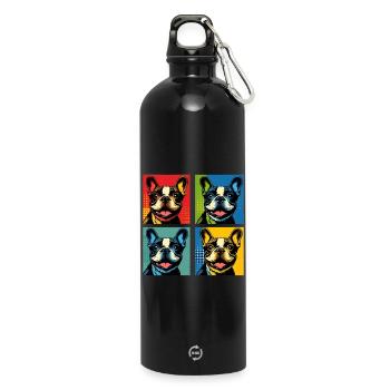 Frenchie Pop Art Bubbles, Pancake, Chonk, Nibbles - Water Bottle with carabiner 750 ml - black - Front