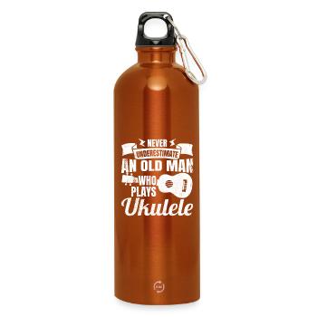 Unterschätze nie alte Ukulele Spieler - Trinkflasche mit Karabiner 750 ml - Orange - Vorne