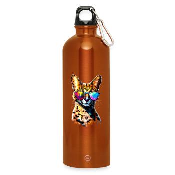 Serval Raubkatze Afrika Savannah Leopard Katzen - Trinkflasche mit Karabiner 750 ml - Orange - Vorne