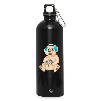 Playful Gaming Dog golden retriever - Water Bottle with carabiner 750 ml - black - Front