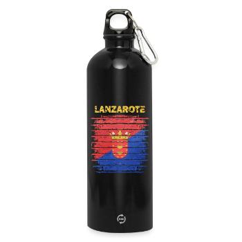 Lanzarote flag design with wave pattern - Water Bottle with carabiner 750 ml - black - Front