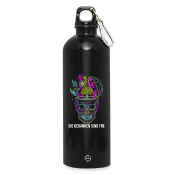 Die Gedanken sind frei - Neon Schädel - Trinkflasche mit Karabiner 750 ml - Schwarz - Vorne
