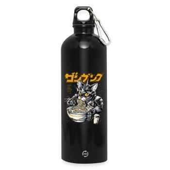 Cyberkatze beim Ramen Essen - Trinkflasche mit Karabiner 750 ml - Schwarz - Vorne