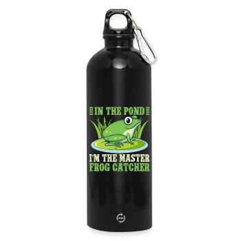 Frog Catcher In The Pond Master Catcher Frog - Water Bottle with carabiner 750 ml - black - Front