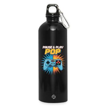 Pause & Play Pop Culture Rétro Jeu vidéo - Gourde en inox avec mousqueton 750 ml - noir - Devant