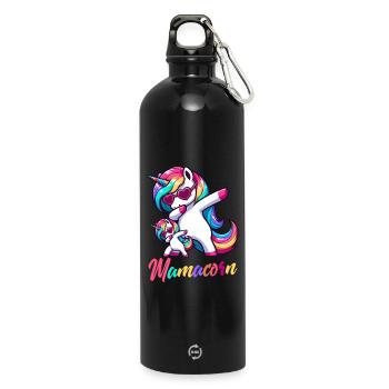 Mamacorn Maman Licorne Mère Bébé Licorne à grains - Gourde en inox avec mousqueton 750 ml - noir - Devant