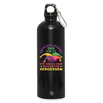 Kostüm Vergessen Lustiger Karneval Helau Fasching - Trinkflasche mit Karabiner 750 ml - Schwarz - Vorne