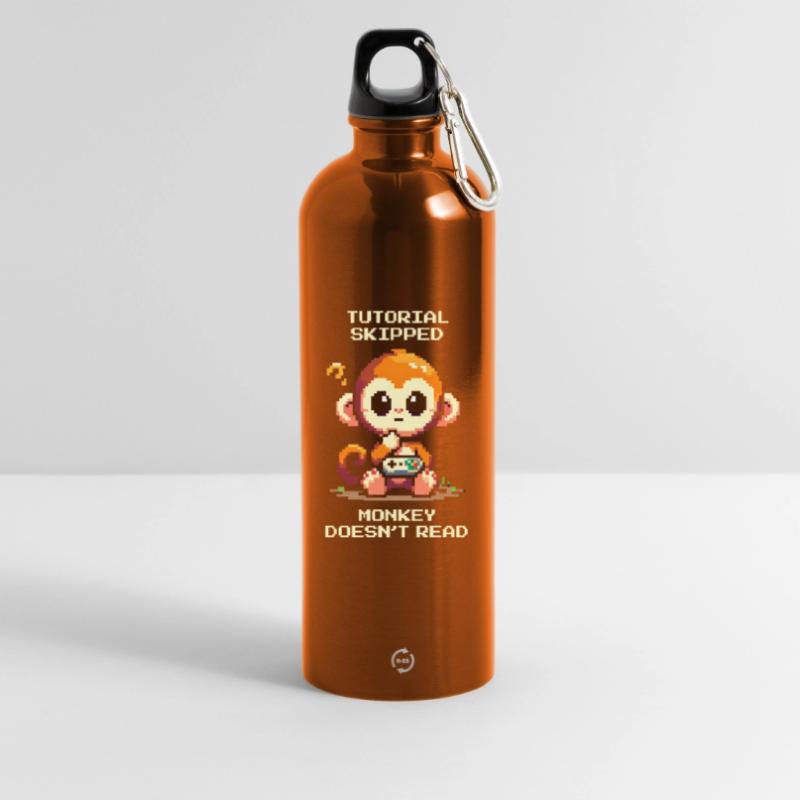 Tutorial skipped – Monkey doesn't read | Noob humor Water Bottle with carabiner 750 ml