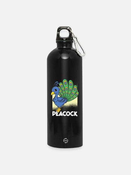 Pfau Cartoon - Trinkflasche mit Karabiner 750 ml - Schwarz