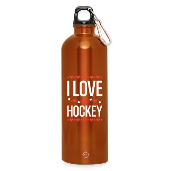 I Love Hockey Aufdruck - Trinkflasche mit Karabiner 750 ml - Orange - Vorne